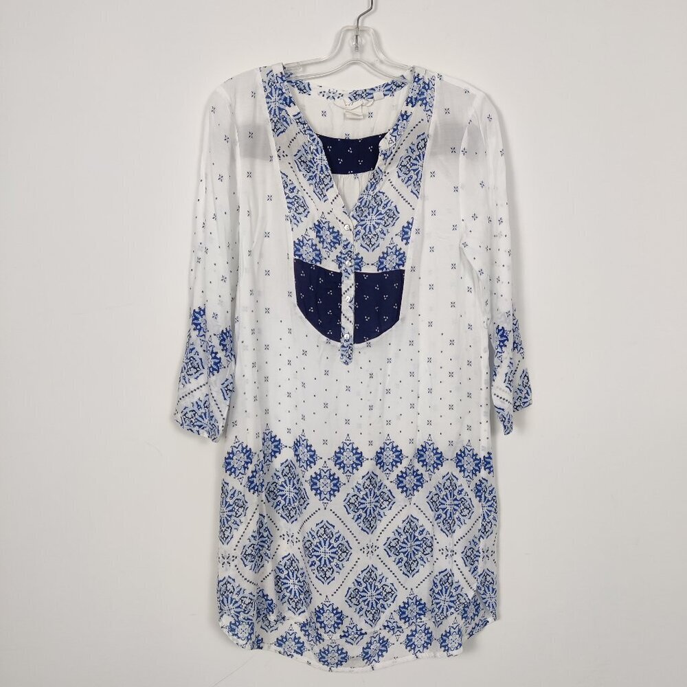H&M Women's Bohemian Midi Dress in Blue White Size 10 Cottagecore Boho Chic